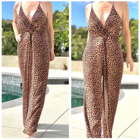 Jonathan Simkhai Leopard Print Surplice V-Neck Jumpsuit - Picture 2 of 13